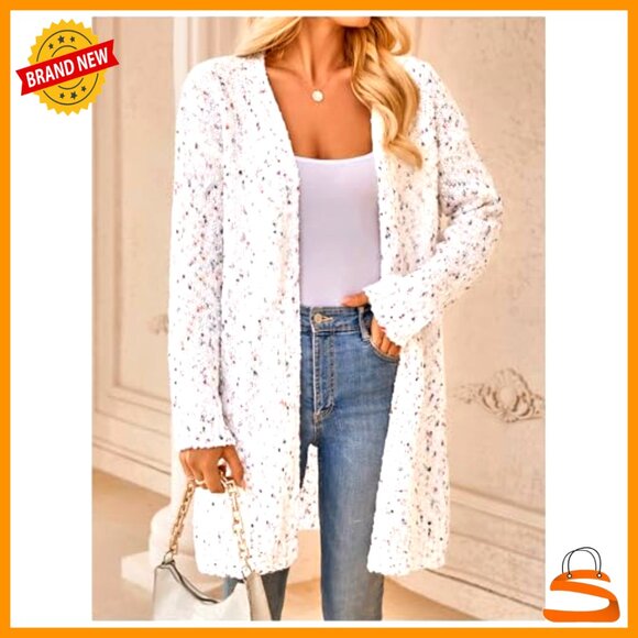 Chunky Popcorn Knit Cardigan Oversized Open Front Cozy Sweater Long Sleeve - Picture 5 of 6